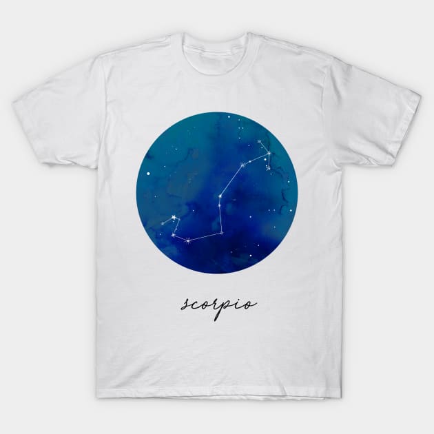 Scorpio Watercolor Zodiac Constellation T-Shirt by aterkaderk